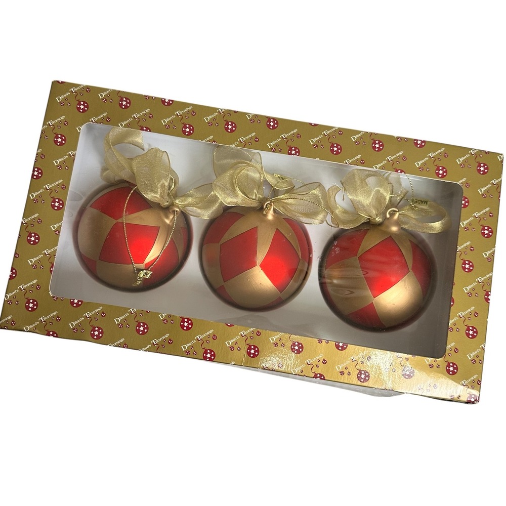Vintage Dillards Trimmings Christmas Tree Ornaments‎ Red Gold Set of 3 in Box